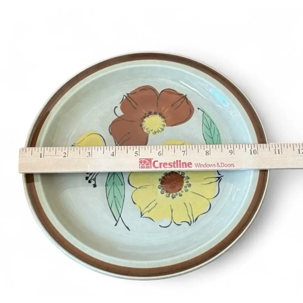 Vintage Hand Painted Stoneware Dinner Plate (3) Floral Design Retro‎ Kitchenware